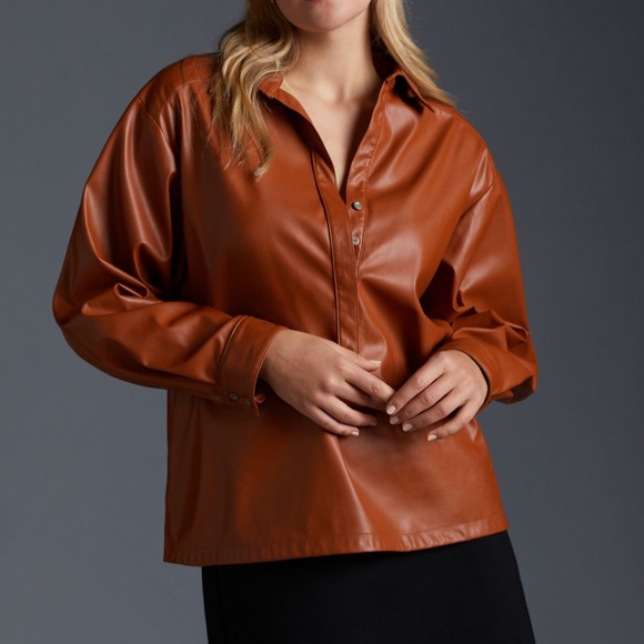 By Anthropologie Faux Leather shirt - Picture 3 of 6